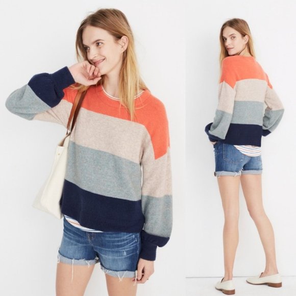 Madewell Sweaters - EUC Madewell Striped Gladewell Balloon Sleeve Striped Pullover Sweater